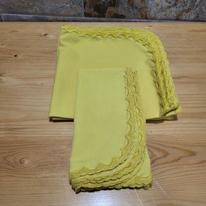 VTG Yellow Cotton Table Napkin Lace Trim Set of 6